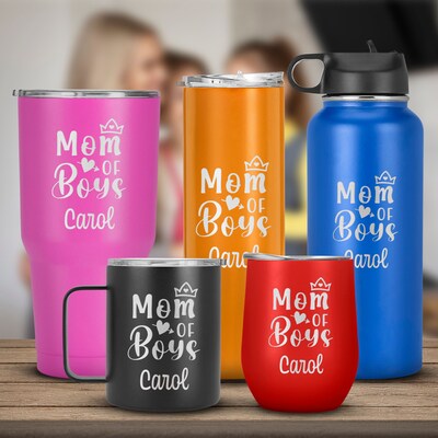 Mom of Boys , Gift from Son, Mother Day Birthday Gift, Travel Stainless Steel Mug, Mom Mug, Personalize Name Tumbler - image1